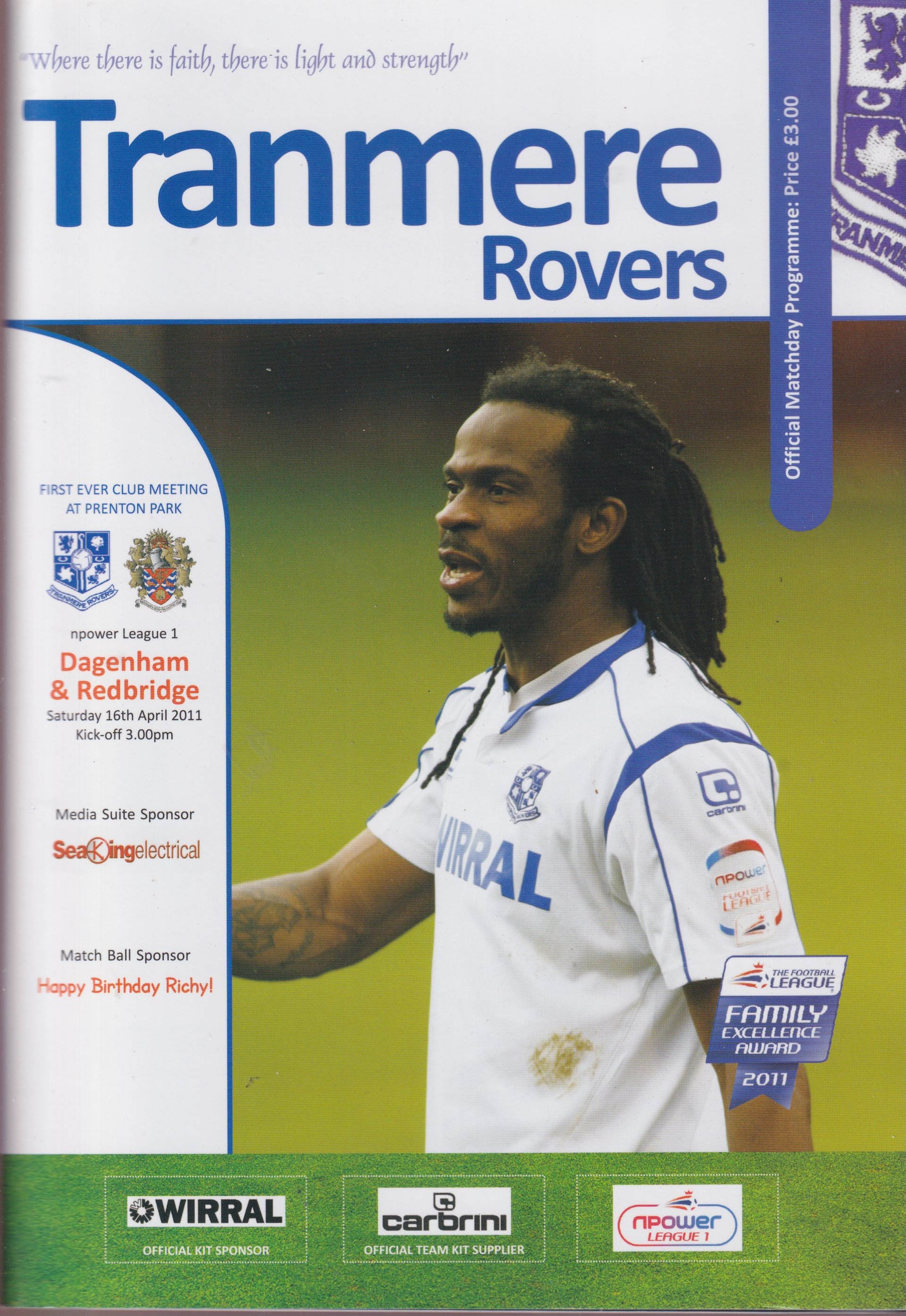 Tranmere Rovers v Dagenham and Redbridge match programme
